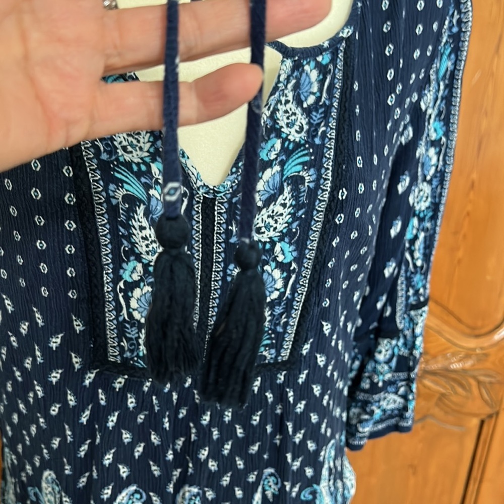 Bila Peasant Top with Tassle Neckline and Bell Sleeve - Picture 2 of 7